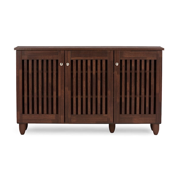 Baxton Studio Fernanda 3-Door Oak Brown Wooden Entryway Shoes Storage Wide Cabinet 118-6511 - main